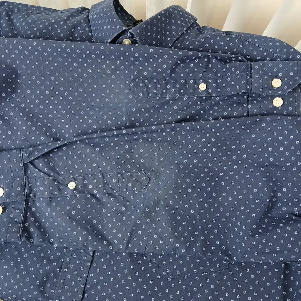 Banana Republic Slim Flex Fit Tech Stretch Cotton Shirt Mens L navy blue floral